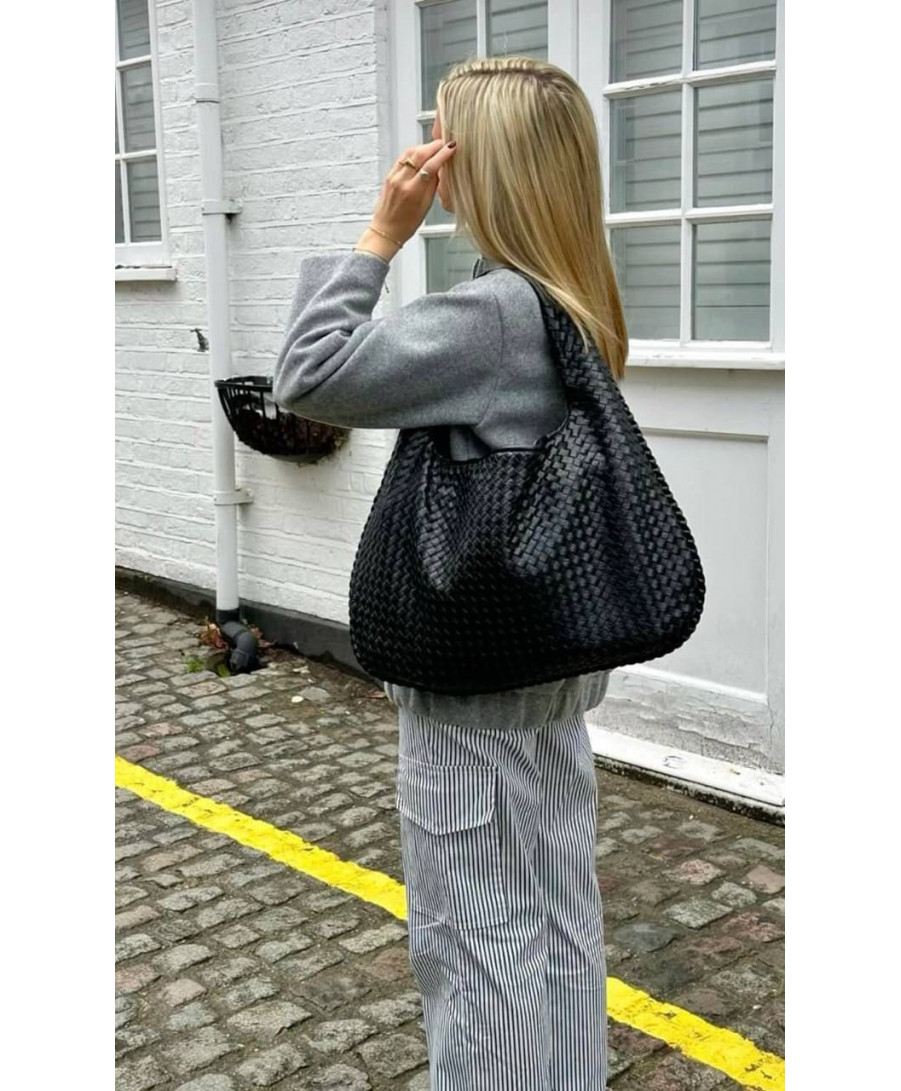 Siyah Woven Tote Çanta