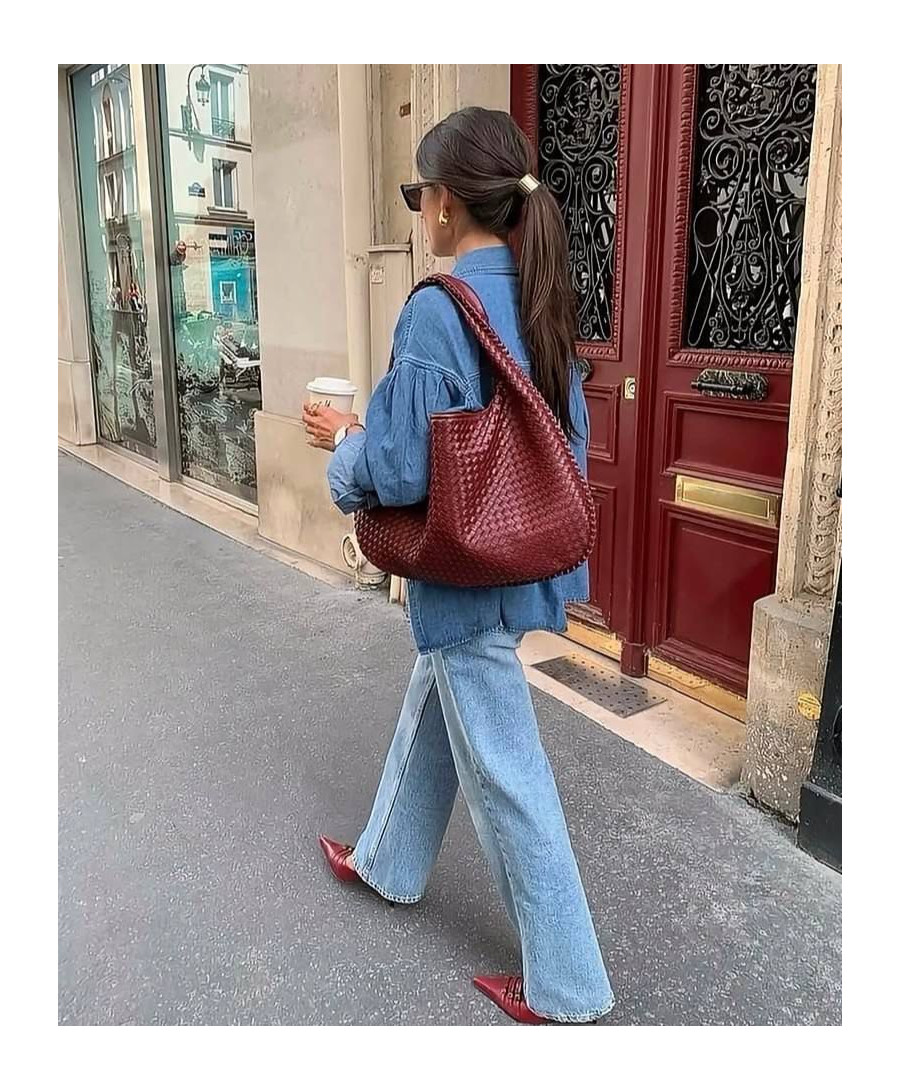 Bordo Woven Tote Çanta